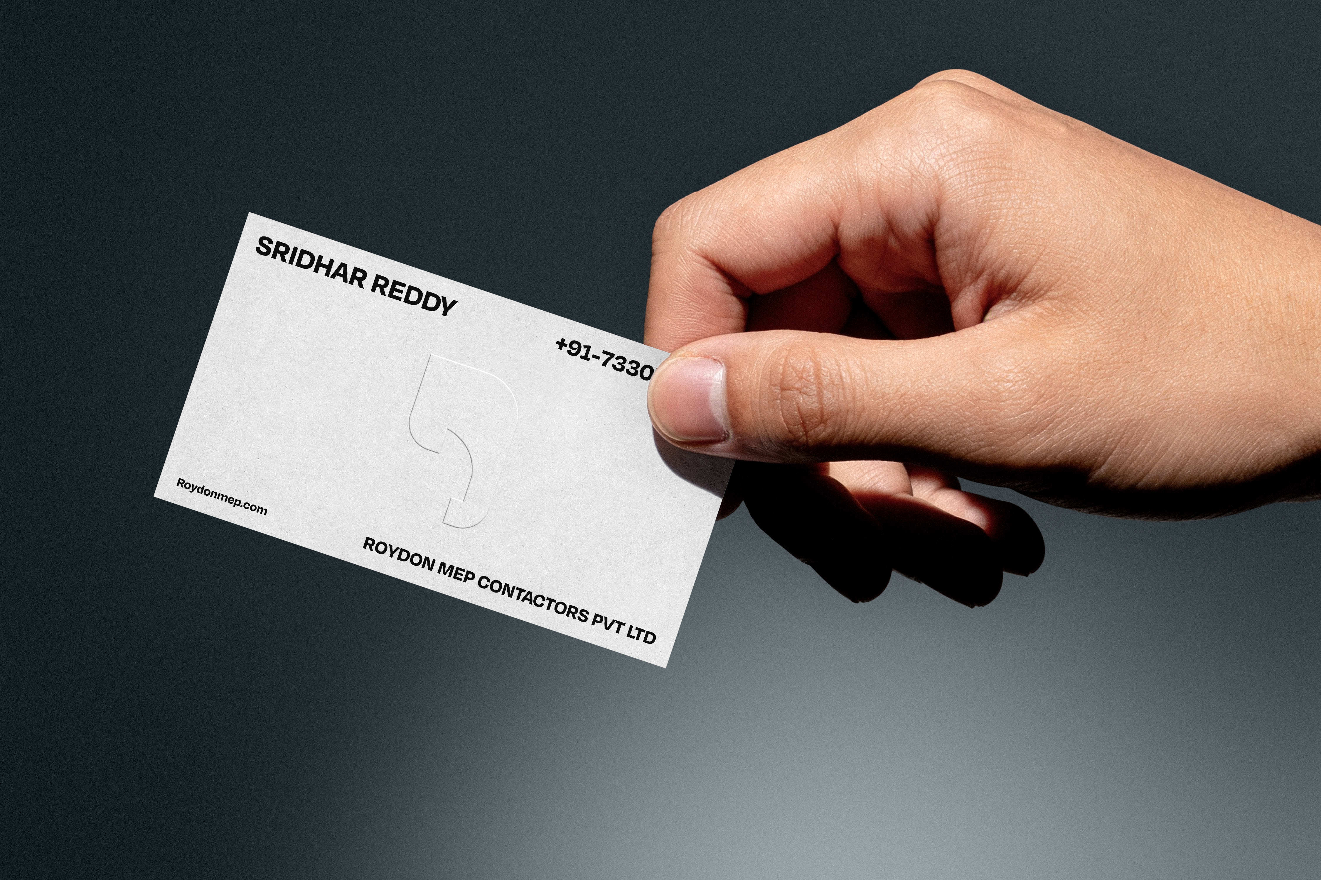 Roydon MEP — business card with embossed mark